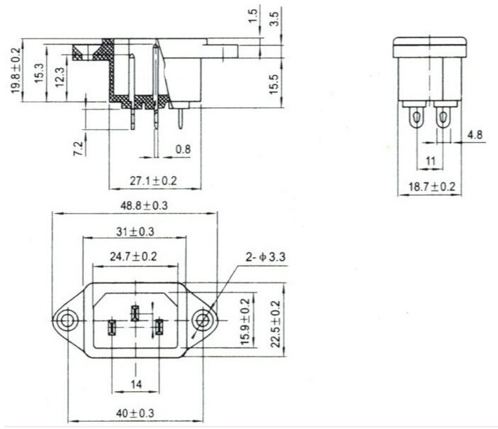 JACK CẮM NGUỒN AC 3 CHÂN 10A - 250V CHÂN HÀN 1 chiếc