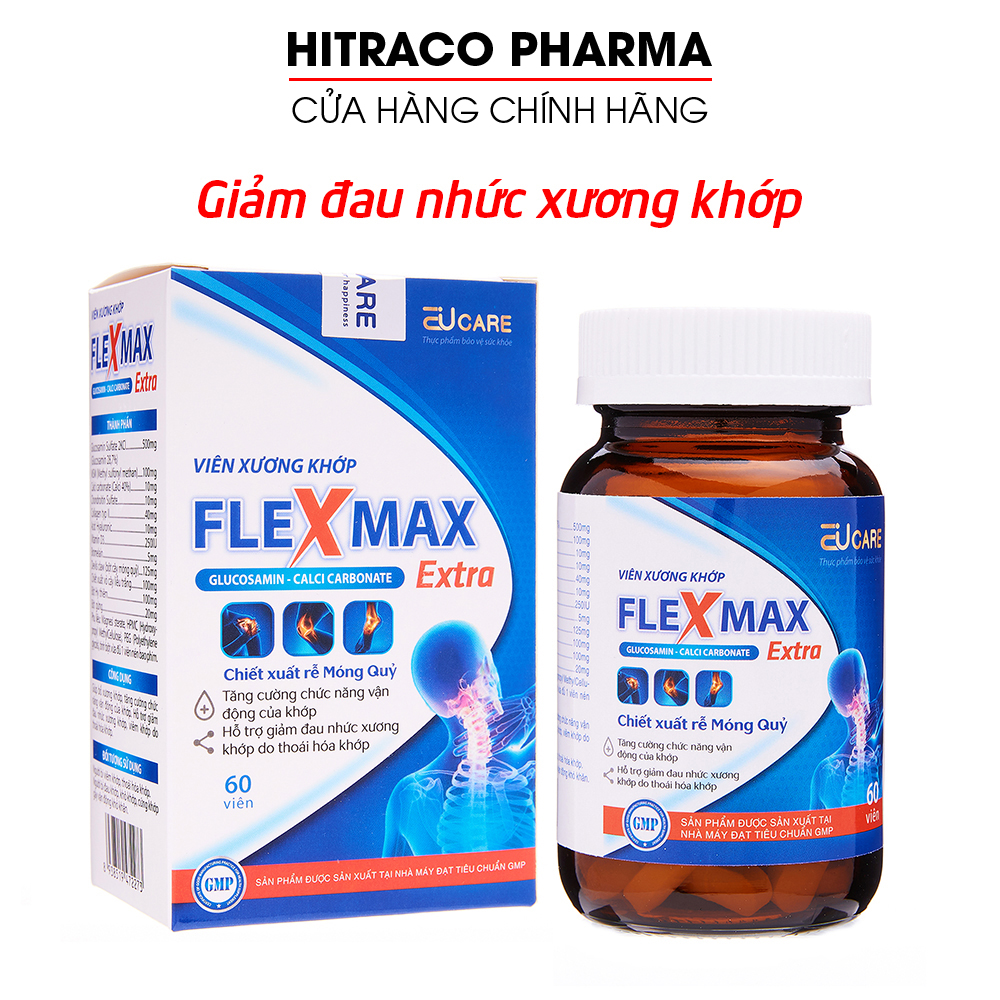 Viên xương khớp Glucosamine Flexmax giảm đau nhức mỏi xương khớp, giảm thoái hóa khớp, tăng chất nhầy dịch khớp - Chai 60 viên