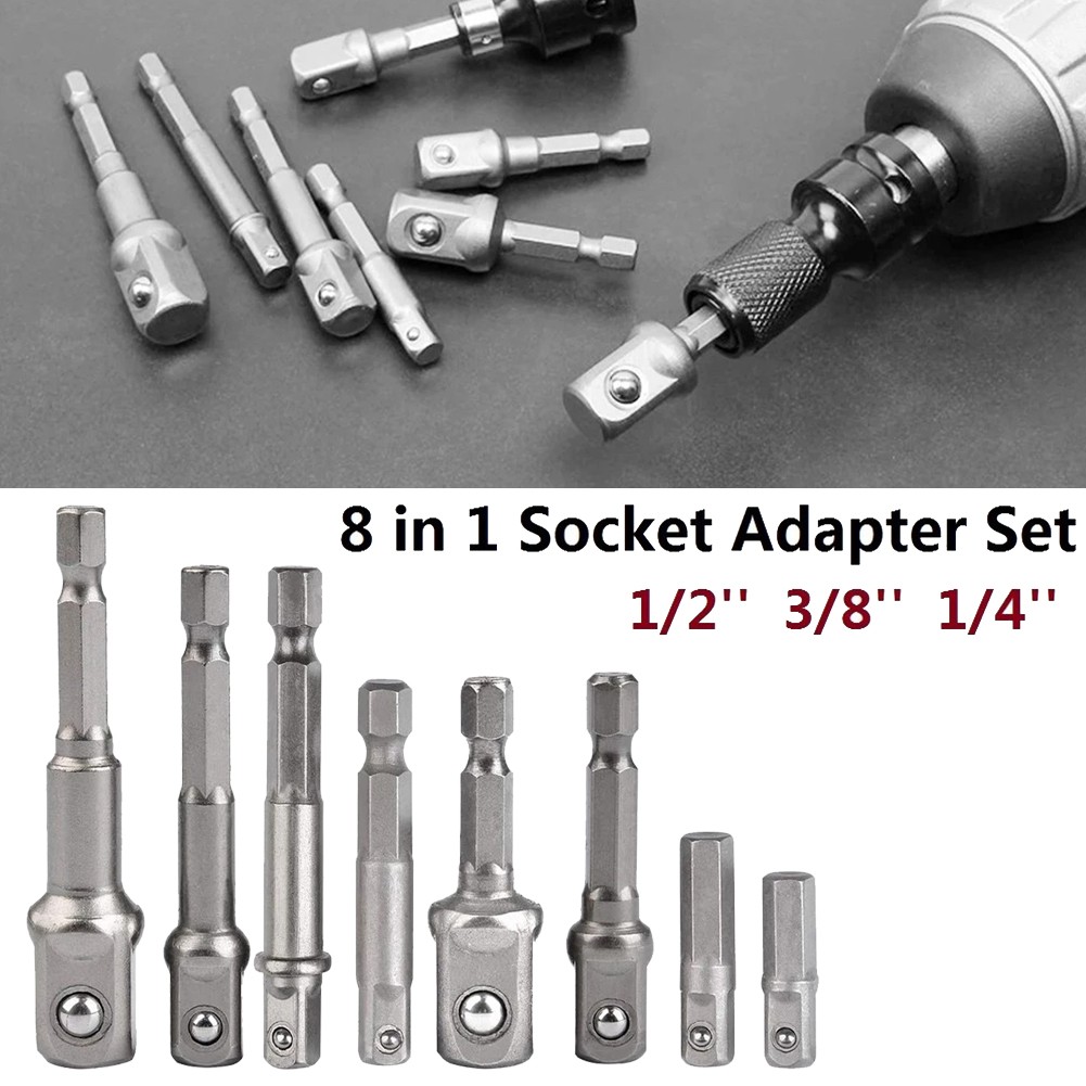 【BEUMK】 Drill Socket Adapter 1/4in Hex Shank Adapter Drill Nut Driver Power Extension Bar For Impact Driver 1/2 3/8 1/4