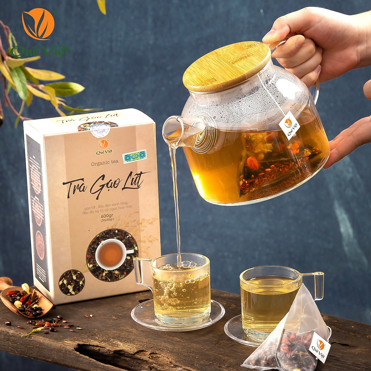 Hộp Trà Gạo Lứt Quê Việt 600gr