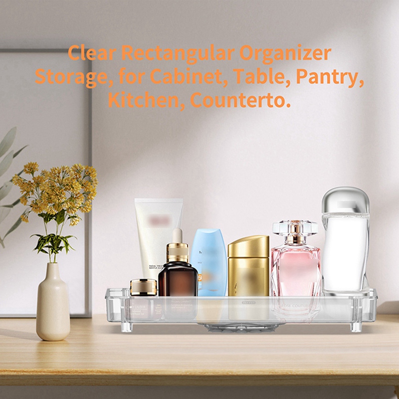 (KXBH) Fridge Turntable Organizer Tray with Suction Cup Transparent Refrigerator Storage Rack 360 Rotatable for Countertop Easy to Use