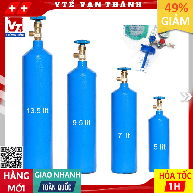 ✅ [KÈM ĐỒNG HỒ] Bình Oxy Y Tế Vừa Và Nhỏ | Dành Cho Người Bệnh Cần Thở Oxi Tại Nhà -VT0525 - Y Tế Vạn Thành