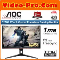 Aoc C27g1 27 Curved Frameless Gaming Monitor Fhd 1080p 1800r Va Panel 1ms 144hz Freesync Dp Hdmi Vga Cable Provider Height Adjustable Vesa 3 Year Zero Dead Pixels Lazada Singapore