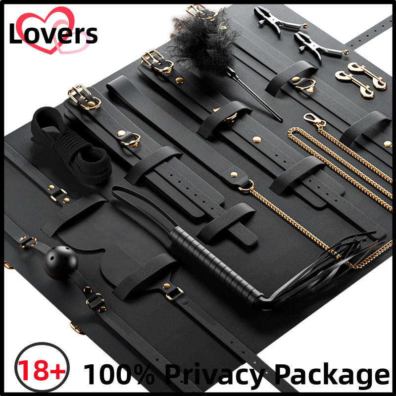 SM Leather Bondage Sets Restraint Kits Bed Restraints Cuffs Blindfold ...