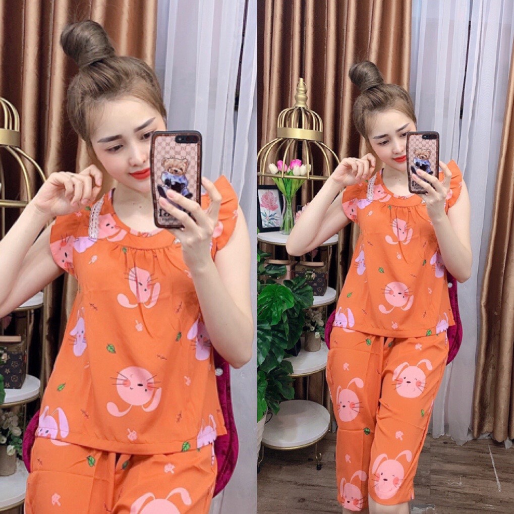 ĐỒ BỘ LỤA LỬNG MẶC NHÀ HỌA TIẾT HÌNH THÚ HOT DỄ THƯƠNG (ẢNH THẬT) CÓ SIZE 40-75KG - LUA23