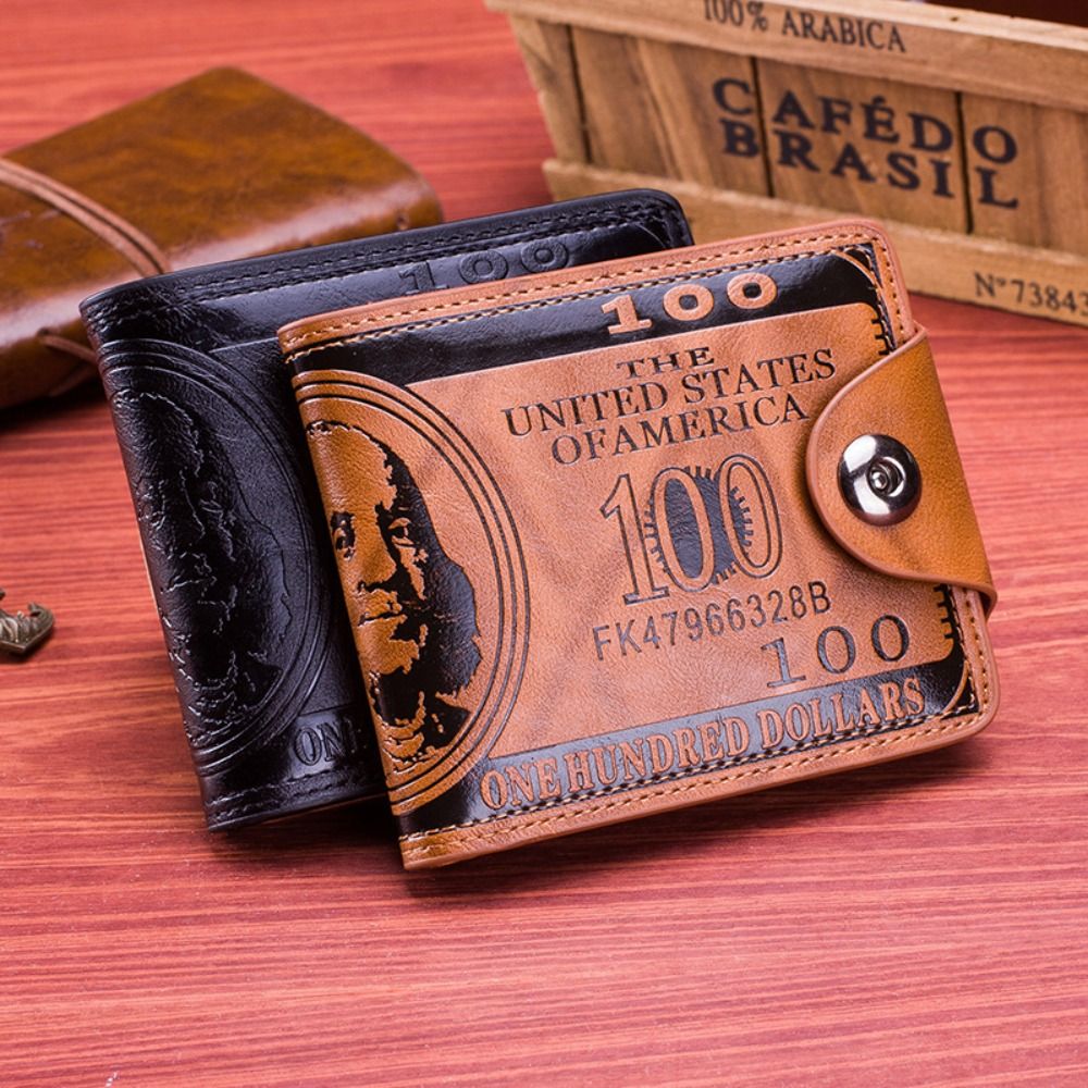 NPIQL US Dollar Pattern Dollar Pattern Wallet Buckle PU Leather Men's Wallet Retro Large Capacity PU Clutch Bag Men