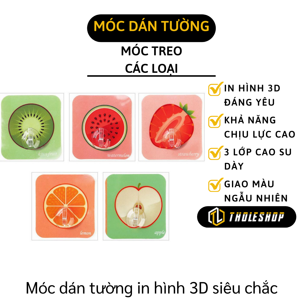 Combo 10 móc dính tường in hình 3D siêu dính - Móc treo dán tường in hình 3d - Móc treo dán tường chịu lực hình trái cây ngộ nghĩnh