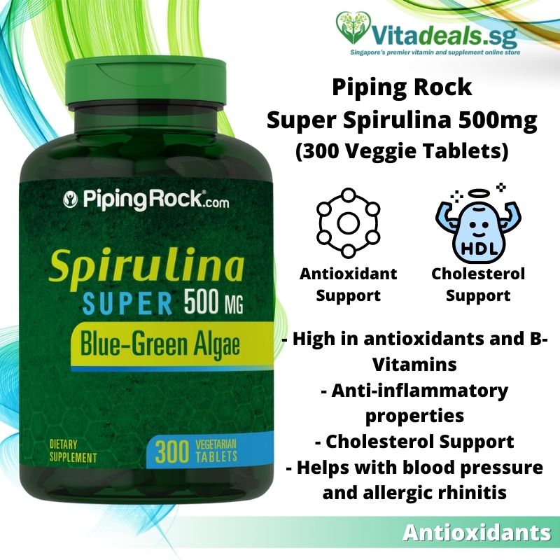 Piping Rock Super Spirulina 500mg 300 Veggie Tablets (B14) High in