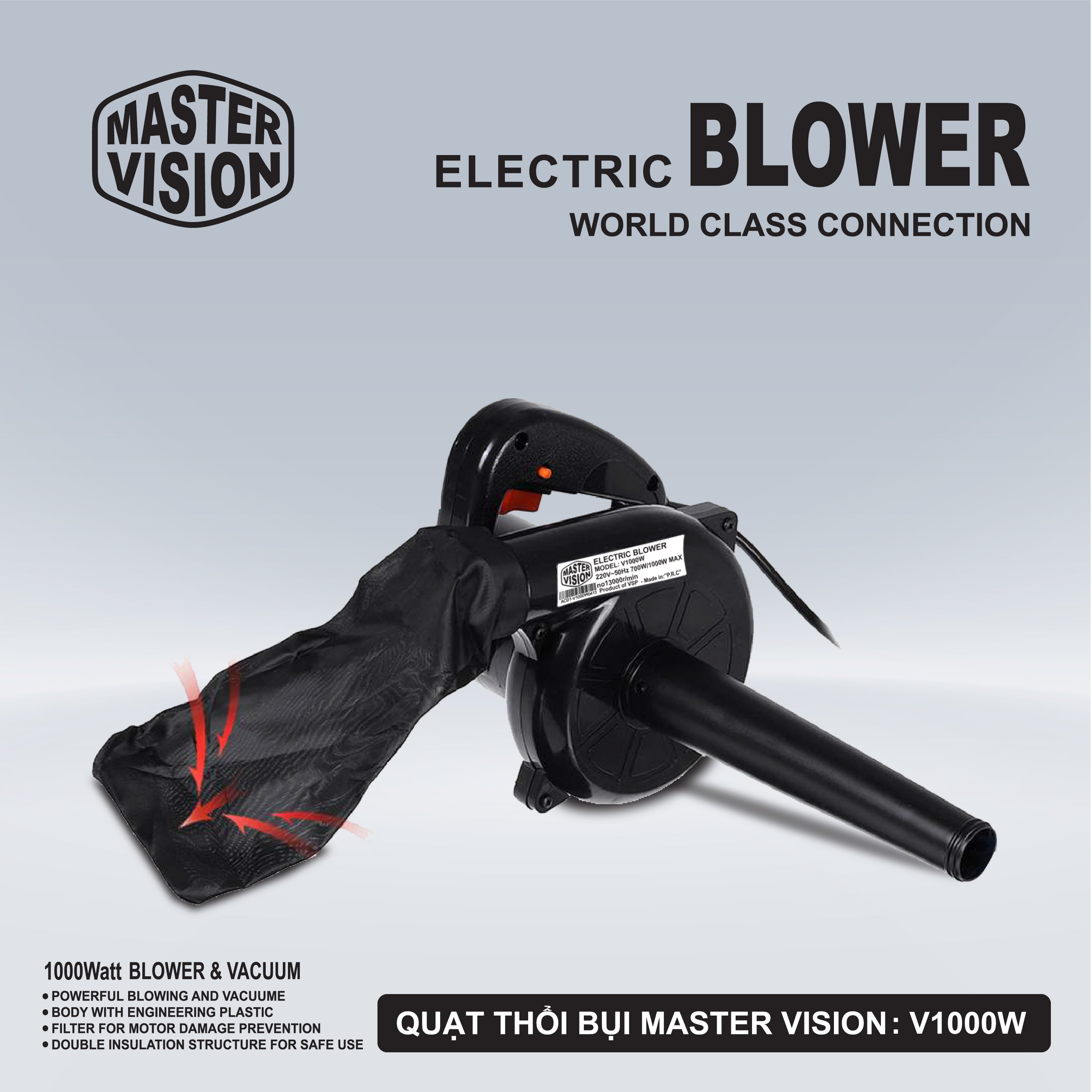 Quạt Thổi Bụi Master Vision V1000W (New 2022) (Quạt chuyên hút và thổi bụi Phòng Net)