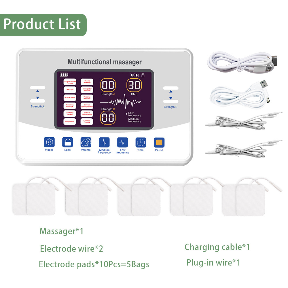 Agdoad 12Mode Tens EMS Massager 30-level Deep Pulse Body Massage Digital Therapy Machine Electric Muscle Stimulation Physiotherapy Type C Rechargeable