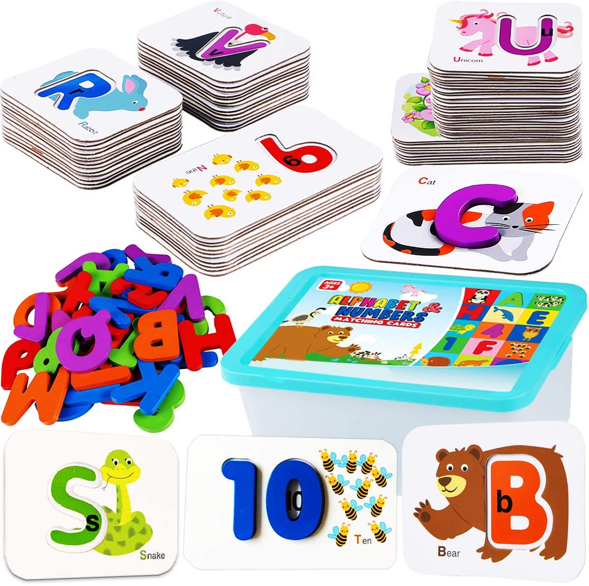 Toddler Montessori Educational Learning Blocks Board Toys for Boys and Girls. Toddler Puzzles，4 Pack Oversized ABC Alphabet Number Puzzles for Kids Ages 1 2 3 4 5 6 Years Old 