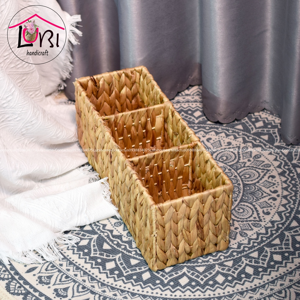 [Lubi Home] - Khay đựng đồ đan lục bình 3 ngăn - đơn giản, mộc mạc