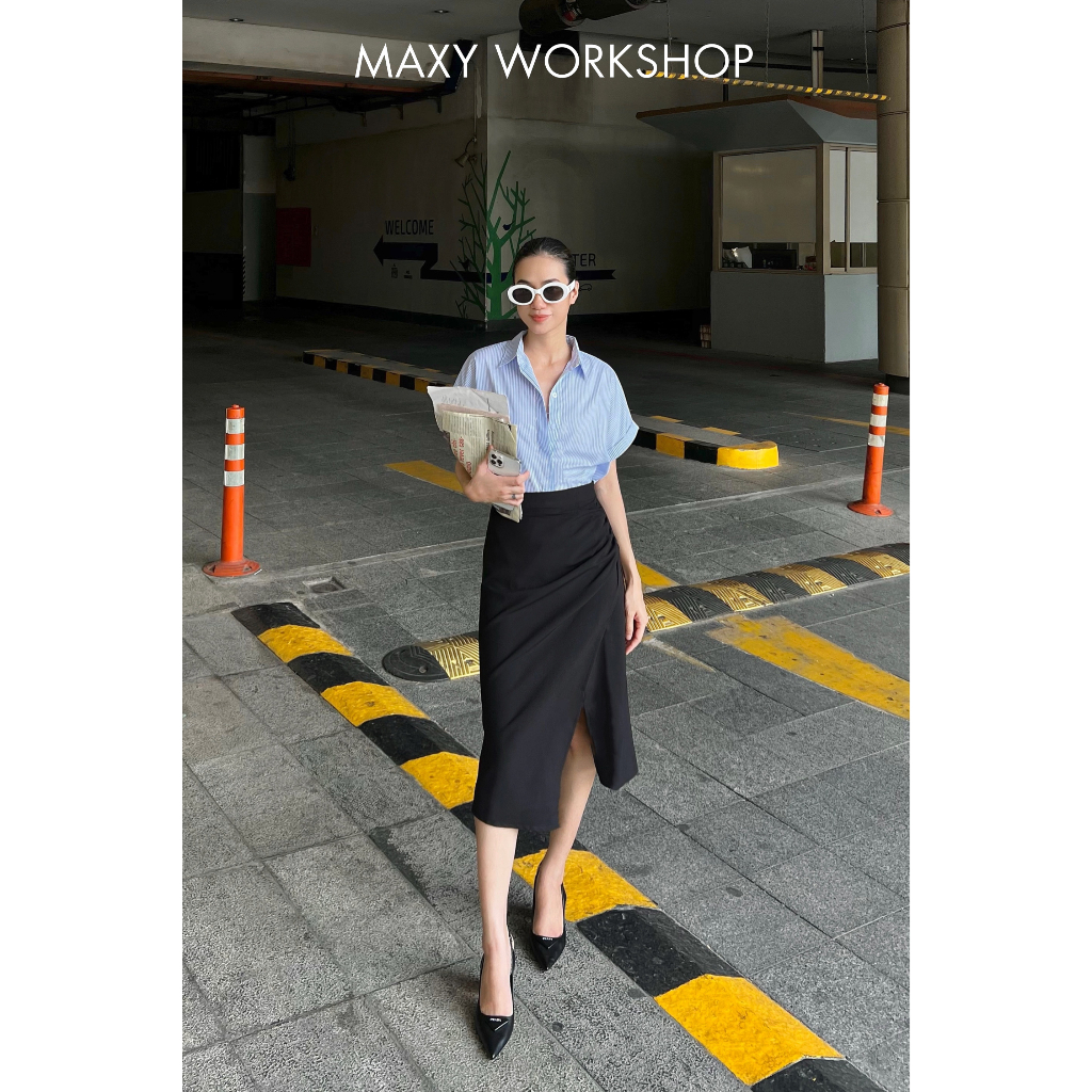 Chân váy dài xếp nếp bên hông Draped Side Skirt Maxy Workshop