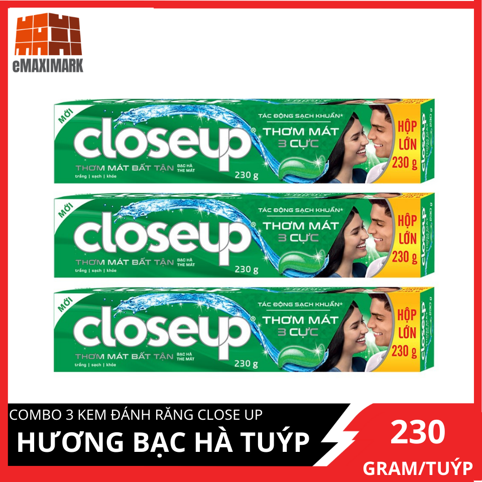 COMBO 3 Tuýp Kem đánh răng Close up Hương Bạc hà lớn 230gX3