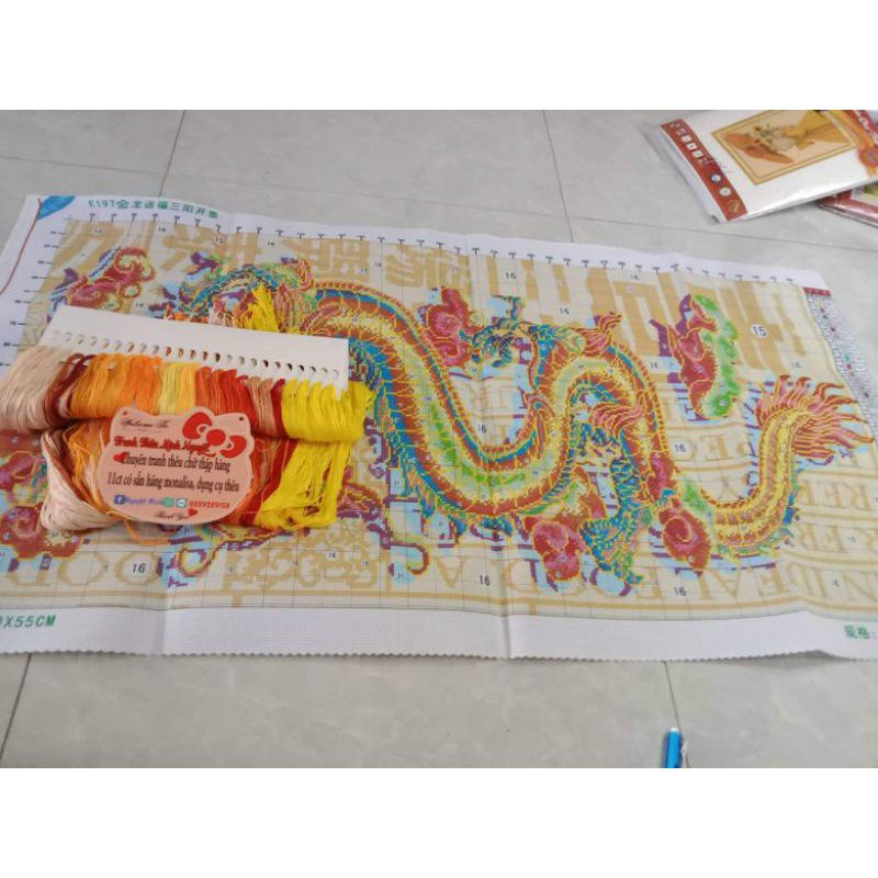 [HCM] [THÊU KÍN] Tranh thêu chữ thập Rồng Vàng - E197(100x55cm)
