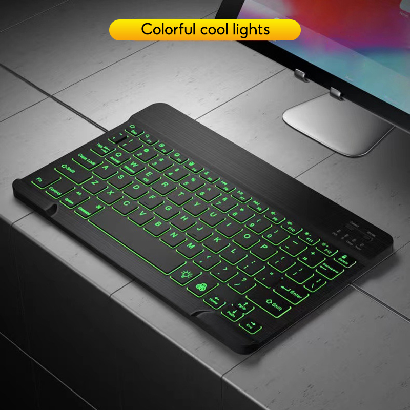 RGB đèn nền nhiều màu Bàn Phím Cho Máy Tính Bảng Ipad PC IOS Android Cửa Sổ Bluetooblo-Tương Thích Có Thể Sạc Lại 10Inch Bàn phím không dây