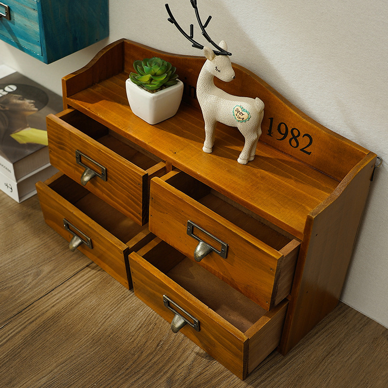 Solid wood Nordic style storage box Home entry storage rack Wholesale retro desktop storage box with drawer