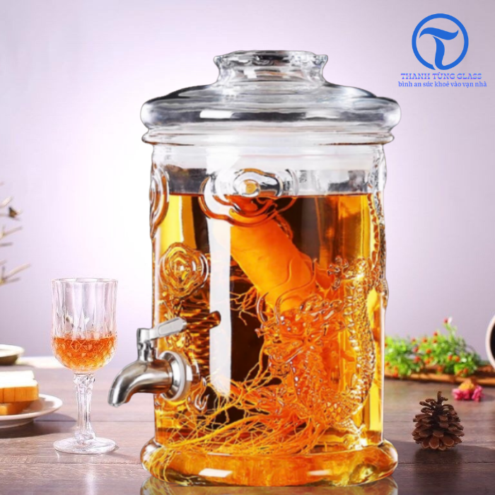 Bình Thủy Tinh Trụ Rồng 6 Lít Có Vòi