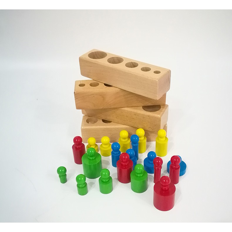Bộ núm trụ Montessori gỗ màu