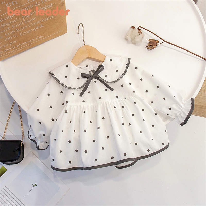 Bear Leader Girls' Doll Neck Polka Dot Long Sleeve Shirt