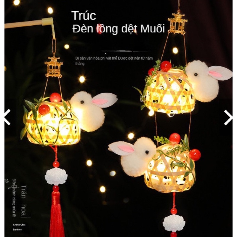 [HÀNG SẴN] Đèn lồng tre thỏ mini tết trung thu 2023 kèm đèn LED