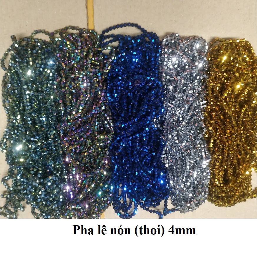 10 dây pha lê nhựa nón (thoi) 4mm nhiều màu