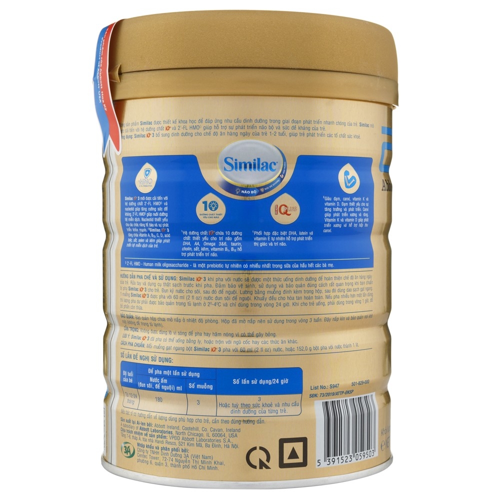 [HCM]Sữa Similac IQ Plus HMO số 3 - 900g cho bé từ 1-2 tuổi