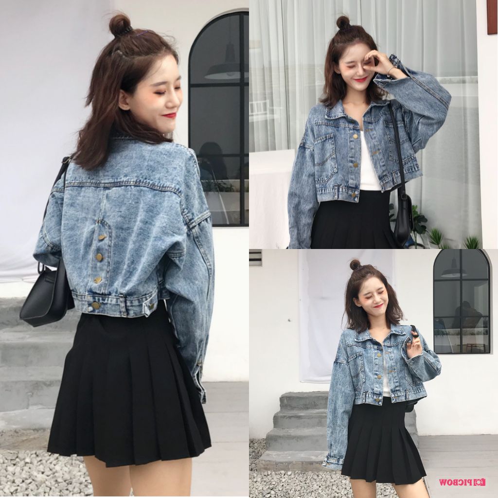 ÁO KHOÁC JEANS NỮ CÀI NÚT LƯNG CHẤT LIỆU VẢI DENIM ĐẸP DÁNG CROPTOP QUYẾN RŨ