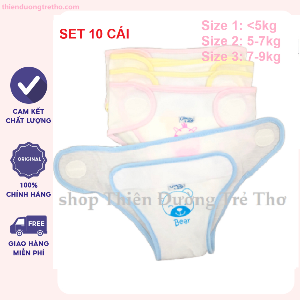Set 10 tã vải, quần đóng tã Jou cao cấp (miếng dán bo tròn)