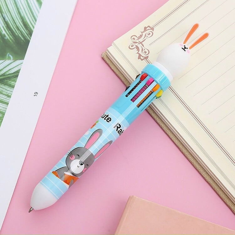 Bút bi nhiều ngòi 10 màu kẹo ngọt Đầu Bút Gắn Hình Thỏ cho bé sáng tạo