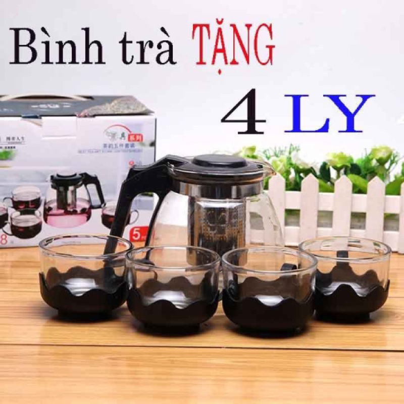 [GDN] Bộ Bình Lọc Trà 4 Ly Thủy Tinh