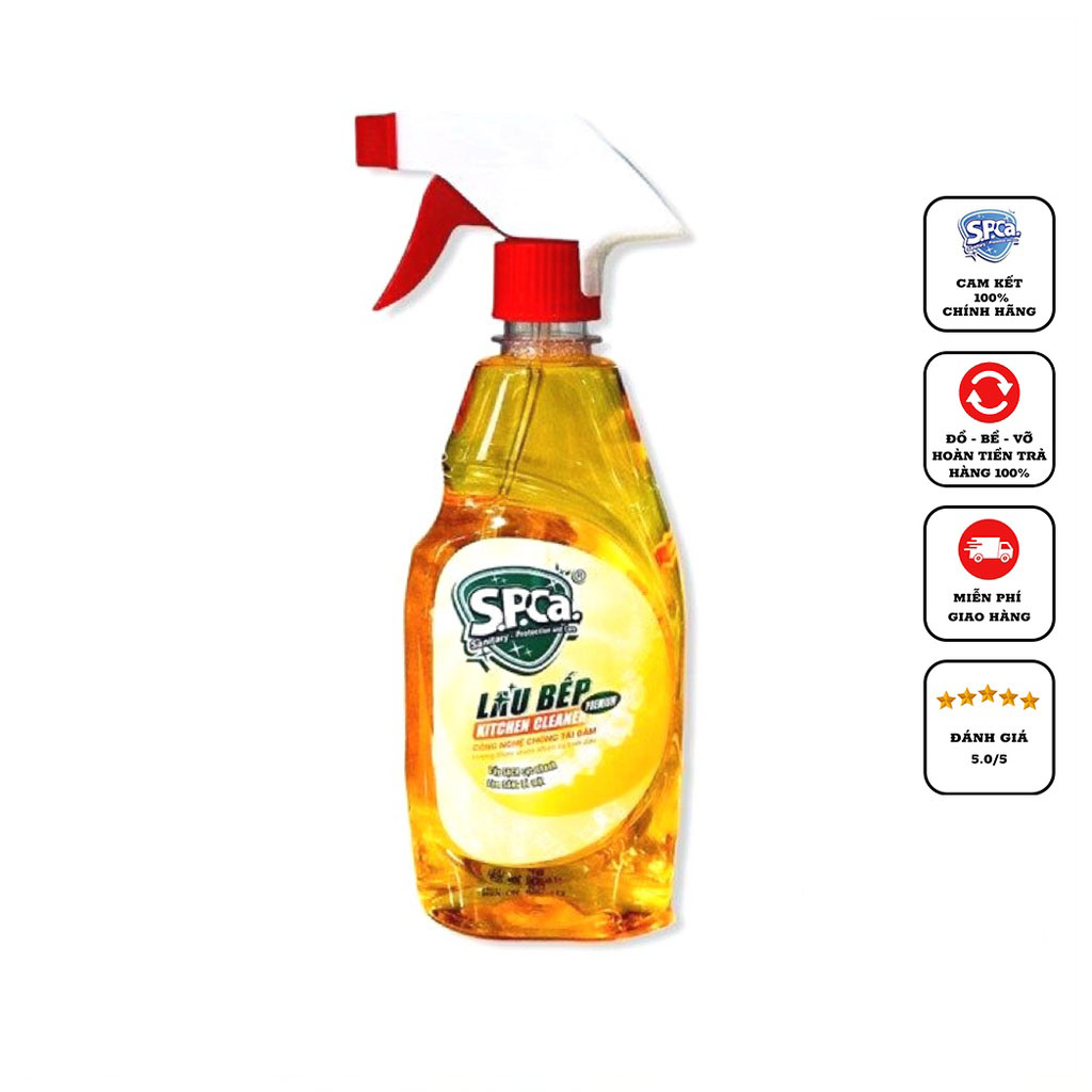Chai nước xịt lau bếp s.p.ca 450ml tinh dầu vỏ cam thơm mát - công nghệ tái bám - s.p.ca kitchen cleaner premium 450ml