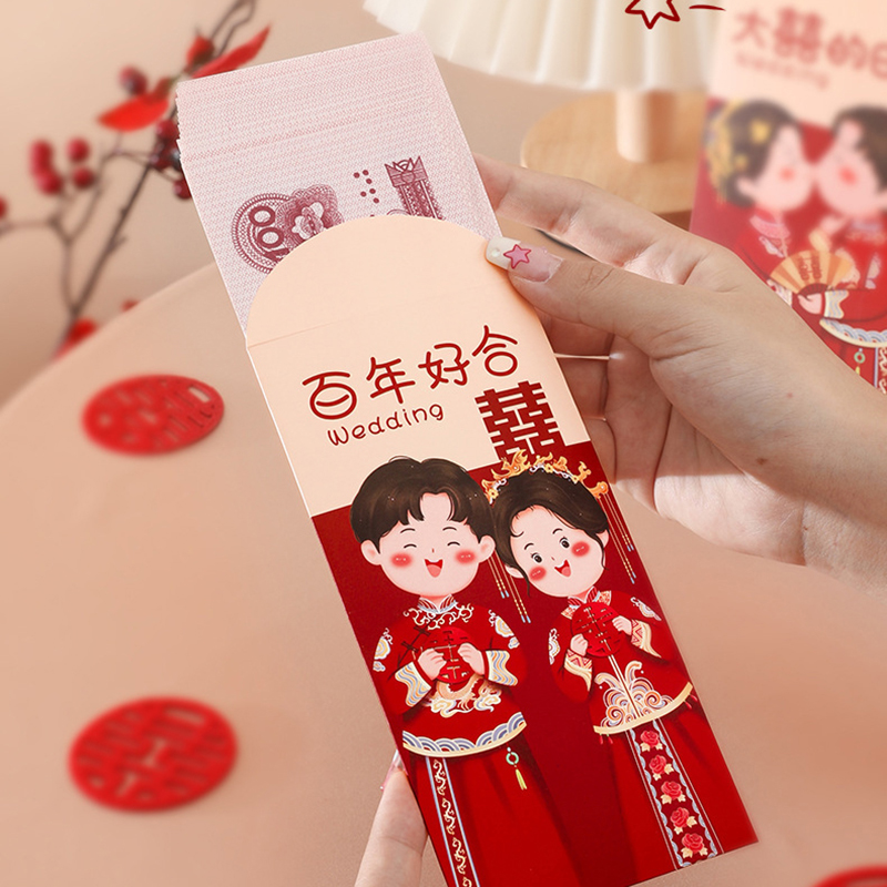 6Pcs Traditional Chinese Wedding Red Envelope Lucky Money Packets Blessing Red Packet Hongbao Wedding Gifts.
