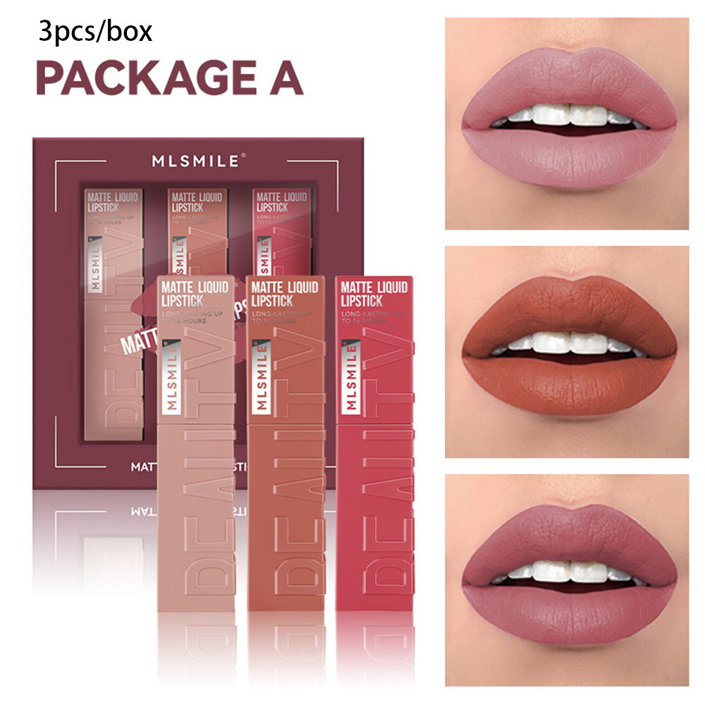 3PC Lipstick 1 Box Health &amp; Beauty Lipstick Set Box 6ml Lip Makeup Liquid Lipstick Liquid Cosmetic Lip Gloss Lip Products Makeup