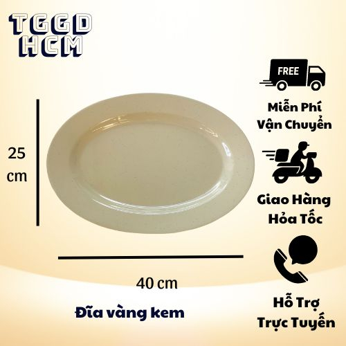 Đĩa nhựa - đĩa hột xoài - dĩa bầu dục melamine màu vàng kem nhỏ - trυng - lớn