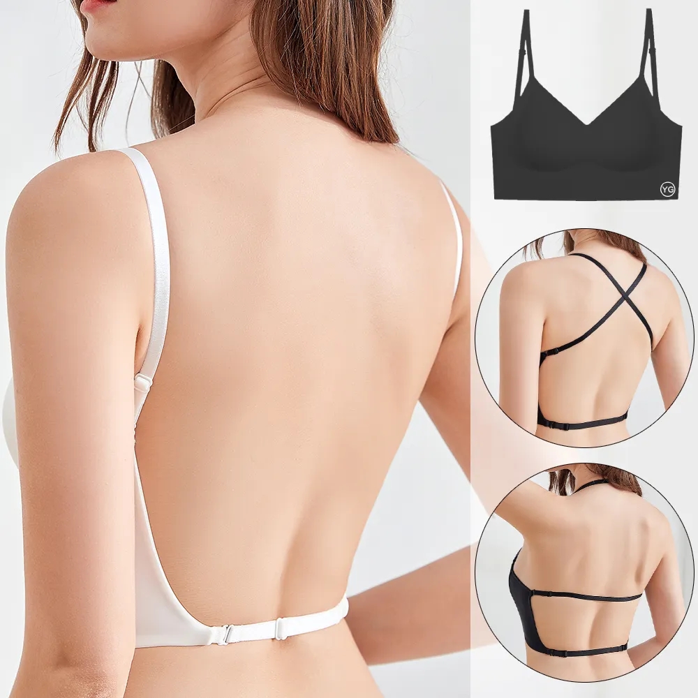 Sexy Backless Bra For Women Low Back Bras Girls Thin Brassieres Halter Top  Spaghetti Straps Lingerie (Color : Black, Size : S/Small) at  Women's  Clothing store