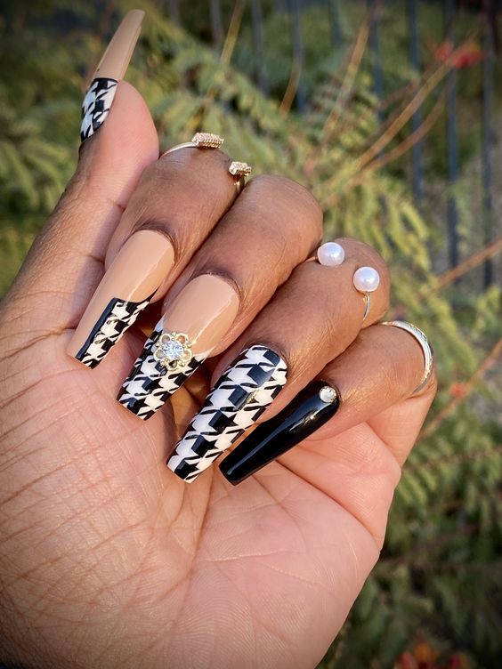Sticker 3D Sọc Caro Nanh Sói HOUNDSTOOTH | Hình Dán Móng Tay