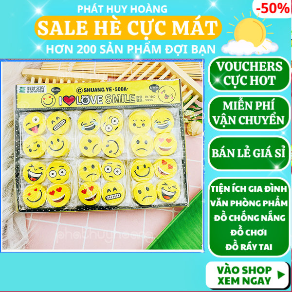 1 Hộp 30 bịch gôm mặt cười mỗi bịch 4 cục siêu rẻ, gôm tẩy bút chì cute, gôm icon mặt cười, cục tẩy bút chì cute, gôm tẩy đồ dùng học tập, cuc gom tay cute, gôm tẩy bút chì rẻ, tẩy but chì cute, đồ dùng học tập, Phát Huy Hoàng
