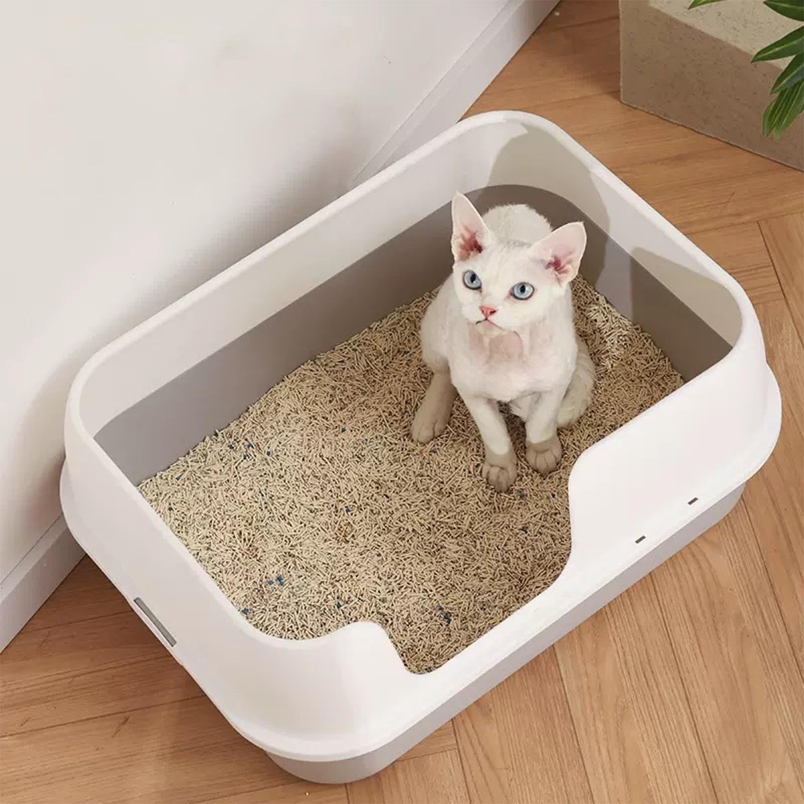 Serbery Cat Litter Box Tray Toilet Semi Enclosed Anti Splash Durable for Small Pets