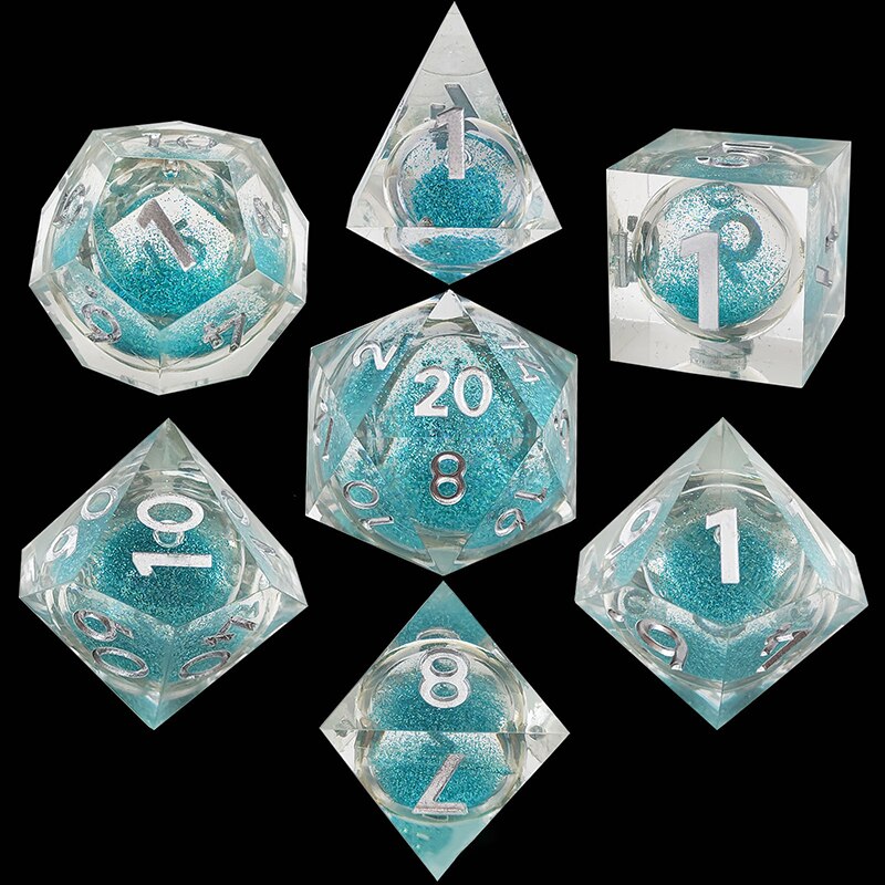 New Clear Liquid Purple Quicksand Dice 7Pcs/Set Transparent Polyhedron Resin Dice For Role Playing Board Table Games