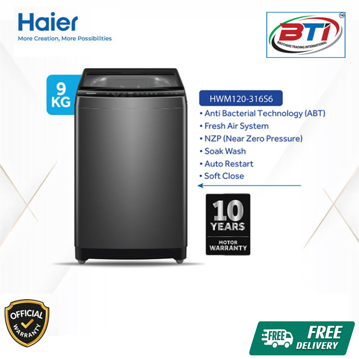 Haier 9 KG Top Load Automatic Washing Machine Model - HWM90-316S6