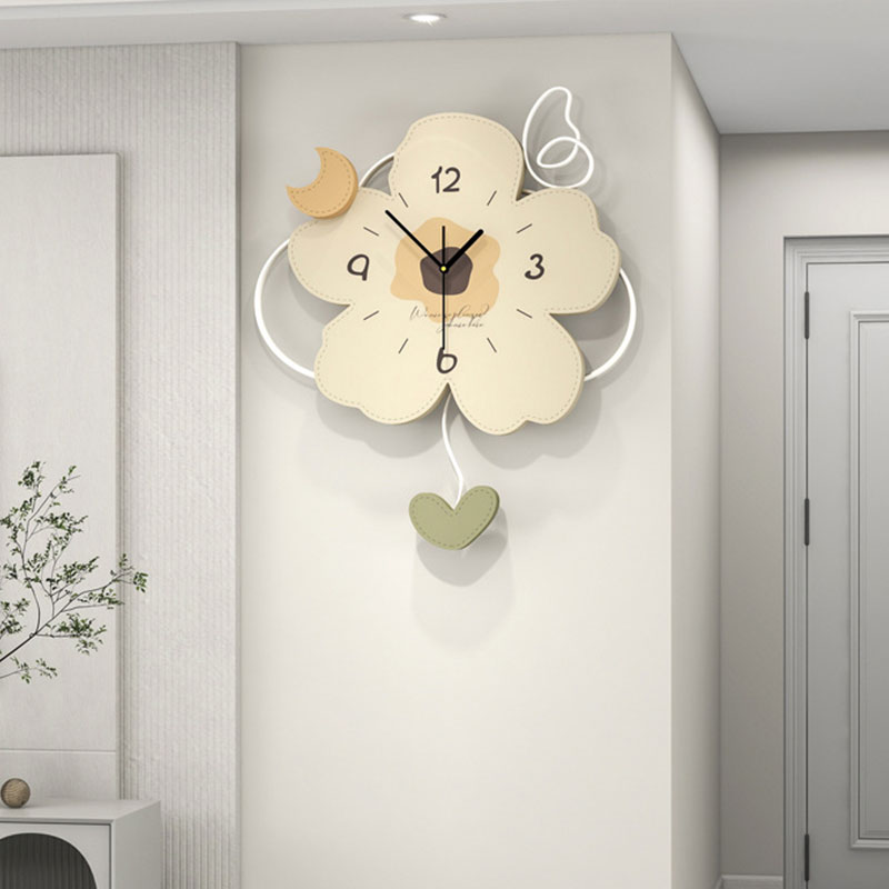 Cream style flower wall clock living room fashion personality creative clock entrance background decorative painting clock wall hanging home