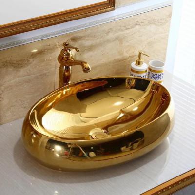 CHẬU RỬA MẶT, LAVABO ELIP, DƯƠNG BÀN MẠ VÀNG 065V (SẢN PHẨM BAO GỒM CHẬU)