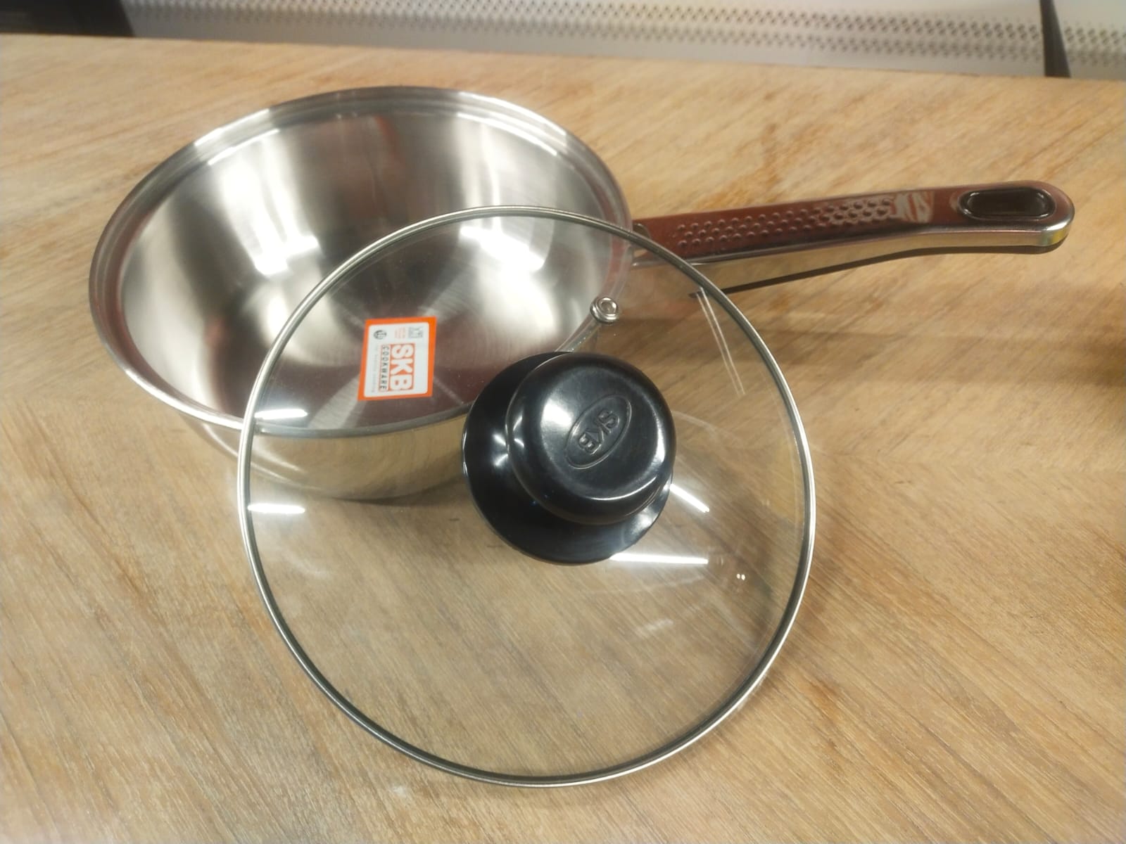 SKB Cookware Stainless Steel Fry Pans Frying Pan with Glass Lid 22cm SUS304 Food-grade Stainless Steel Induction base.