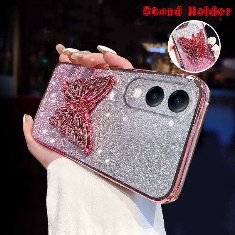New Phone case Vivo Y04 Y29S Back cover with Cute Butterfly Stand Luxury Slim Gradient Clear Plating Glitter Girls For Vivo Y29S Y04 case. 