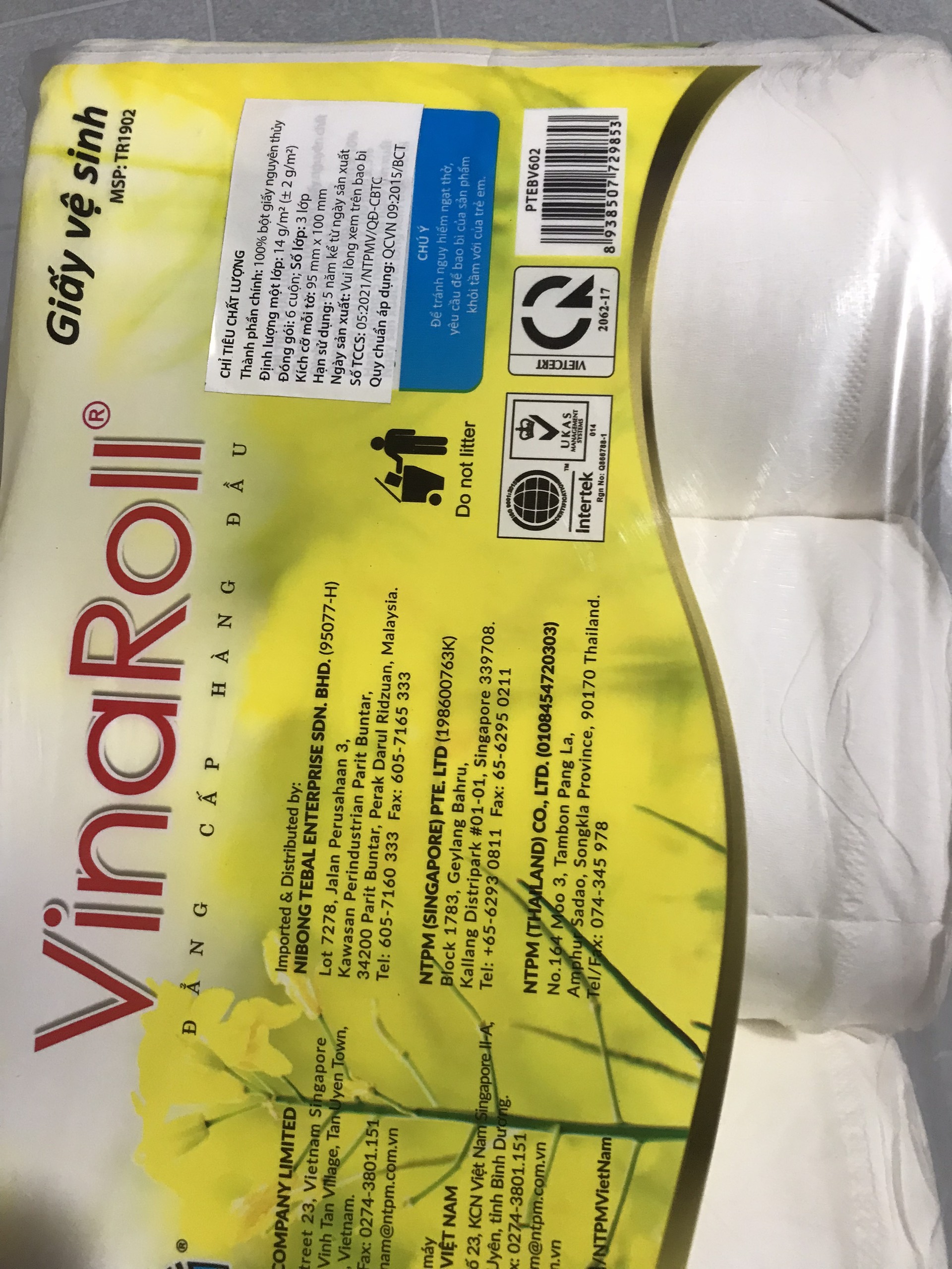 [HCM]Giấy vệ sinh Premier VinaRoll ( 6 cuộn có lõi )