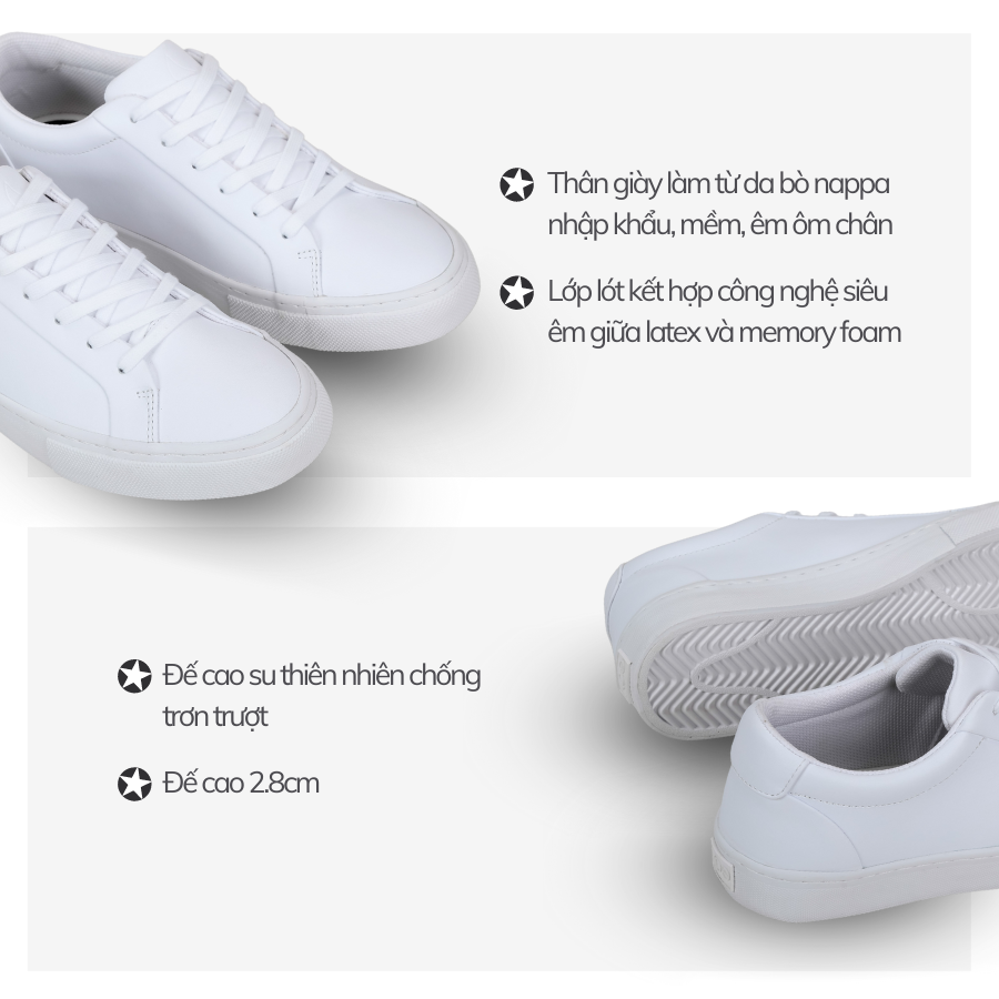 Giày thể thao Nam da bò DINCOX Shoes - D20 White, Da bò cao cấp, lớp lót cotton, đế cao su lưu hóa, phù hợp đi làm, đi chơi