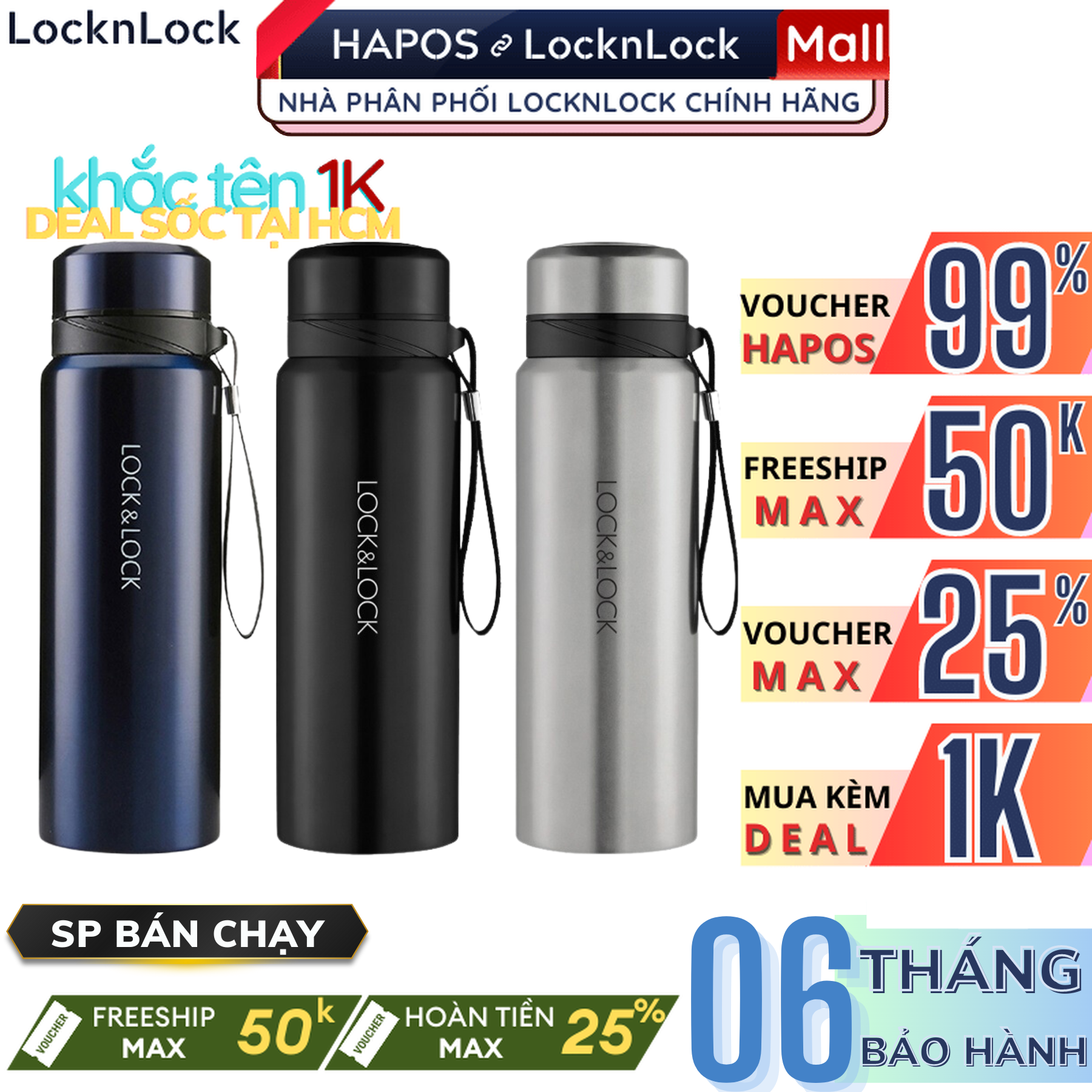 Bình giữ nhiệt LocknLock Vacuum Bottle LocknLock (800ml) - LHC6180 (3 màu) - HAPOS