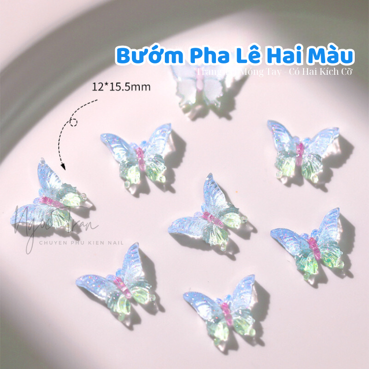 Charm bướm pha lê xanh sapphire | trang trí móng tay