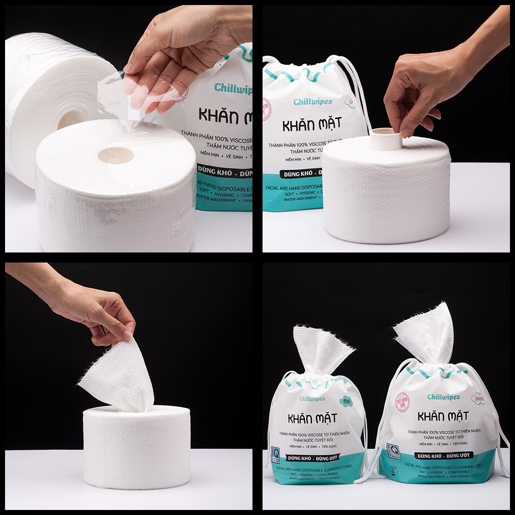 [COMBO 2 cuộn] Khăn mặt khô Chillwipes khăn mặt khô dùng 1 lần